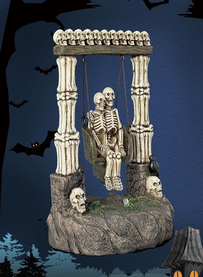 JORAE Swinging Skeleton Statue Couple on Light Up Color Changing LED Roman Pillars Skull Halloween Figurine Day of The Dead Collectible Home Decor, 6.7" H - Image 2
